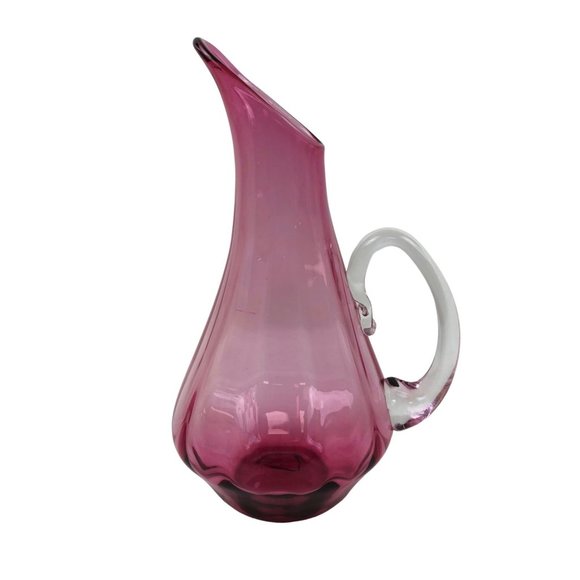 R. Foster Pink Blown Stretch Swung Glass Pitcher Handle Vase Home Decor Signed - Picture 3 of 10
